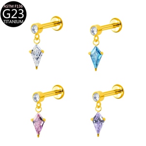 Titanium G23 Kite Zirkoon hanger oorbeugel platte achterkant piercing oorbellen lip ringen body piercing sieraden Helix duivel oorbellen - Product Image 4