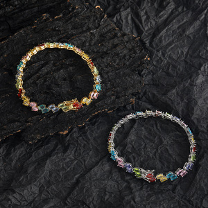 Color Oval Zircon <b>Bracelet</b>, Egg-shaped Double-row Chain, Copper-inlaid Zircon Tennis Chain, Women's <b>Stacked</b> Wear Tanjing Fashion - Product Image 3