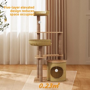 Arbre à <span class=keywords><strong>chat</strong></span> moderne en rotin avec poteau à gratter en sisal, <span class=keywords><strong>appartement</strong></span> multi-niveaux pour chats d'intérieur avec balles suspendues - Product Image 2
