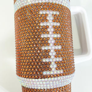 Cadeaux pour Ballpark Sports Men Wome Team Boys Fans rugby print Stainless Steel American football bling rhinestone tumbler - Product Image 6