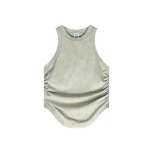 Crop top sans manches froncé - Haut tricoté ajusté à col rond, en coton élasthanne respirant, couleur unie, style streetwear pour le printemps et l'été - Product Image 3
