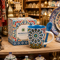 Tasse à café en céramique vintage à motif géométrique de style marocain avec cuillère OEM ODM personnalisée en gros