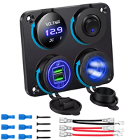 Chargeur USB 4-en-1 avec double ports USB, voltmètre, prise allume-cigare 12V et panneau de commutation à bascule marin pour bateau et camping-car