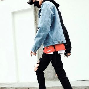 Chaquetas de Mezclilla para Hombre, Diseño Nuevo, Estilo Urbano, Dos Tonos, Logotipo Personalizado, Cinta de Color, Bloques de Color, Venta al Por Mayor - Product Image 5