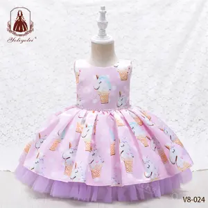 Outong Garment Kids Clothing Party Baby Girl Dresses 12months Vestido De Unicrnio Summer Birthday Girl Print Cartoon Dress