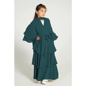Moda elegante niños sólido Abaya vestido Kaftan conjunto con bufanda niñas pequeñas tres capas gasa bata conjuntos para niños C211 - Product Image 4