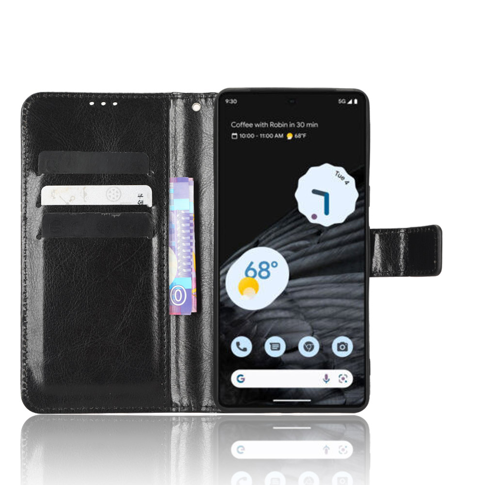 HAOYE Leather Folio Cover per Google Pixel 7a, PU Premium Filp Case Custodia in Pelle Portafoglio con [Funzione Stand] [Porta Carte] [Magnetica], Nero