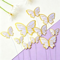 Décoration de gâteau d'anniversaire, insert de pâtisserie, papillon coloré en feuille d'or, drapeau ondulé, modèle DIY populaire sur internet pour table de desserts