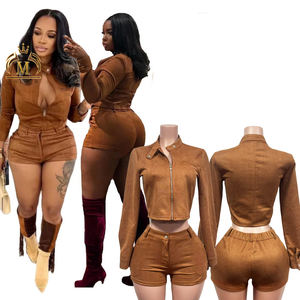 Nuovo Completo <span class=keywords><strong>Donna</strong></span> Primavera Autunno Giacca Corta in Camoscio + Shorts Coordinati Set 2 Pezzi <span class=keywords><strong>Sexy</strong></span> Y2K <span class=keywords><strong>Abbigliamento</strong></span> <span class=keywords><strong>Donna</strong></span> 2026 - Product Image 2