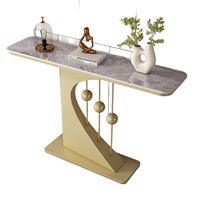 Console d'entrée en métal de luxe léger, design mural minimaliste moderne en ardoise, table d'appoint semi-circulaire face à la porte