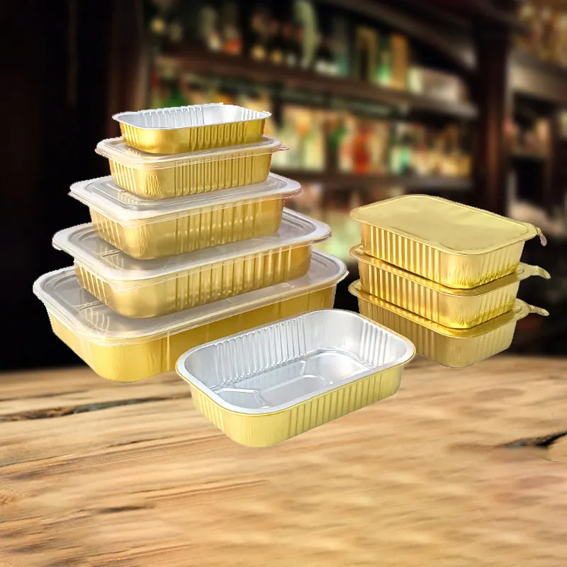 Boîte d'emballage alimentaire chauffante or conservation de la chaleur boîte à lunch recyclable à emporter récipient alimentaire en feuille d'aluminium