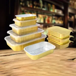 गर्म करने योग्य खाद्य पैकेजिंग बॉक्स गोल्ड हीट प्रिजर्वेशन लंच बॉक्स रीसाइक्लेबल टेकअवे एल्यूमीनियम फ़ॉइल खाद्य कंटेनर