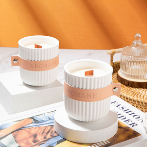 AIKUN Luxury Ceramic Jar Scented <b>Candle</b> Aroma <b>Candle</b> Home Decoration Thanksgiving Diwali Gift Soy Wax Wood <b>Wick</b> <b>Candles</b> - Product Image 2