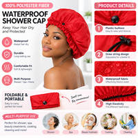 Bonnet de douche imperméable à cordon de serrage pour cheveux longs, réutilisable, grand bonnet de bain avec bouton réglable, protège-cheveux pour salle de bain, douche, spa
