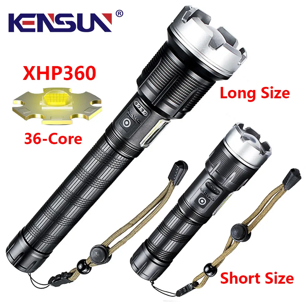 2022 Powerful Waterproof 50000LM 7Modes Power Display Zoomable XHP360 Rechargeable USB Battery LED Tactical Torch Flashlights