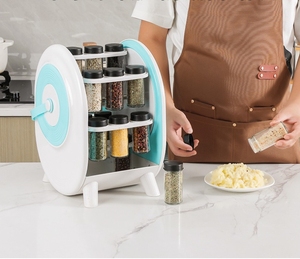 Organizador Rotativo Multifuncional para Temperos com Frascos de Vidro Plástico para Design de Cozinha e Acessórios de Armazenamento - Product Image 4
