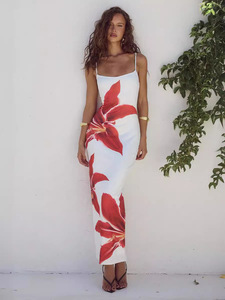 Style européen et américain 2025 été nouvelle robe de sirène mince sexy à imprimé floral croisé pour femmes - Product Image 1