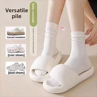 Chaussettes post-partum sans coutures blanches unisexe mi-mollet en coton peigné/polyester, imprimé uni, tricotées, absorbantes, douces et antidérapantes
