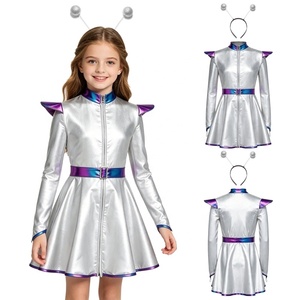 Disfraces de Extraterrestre Espacial para Niñas, Vestido Metálico de Manga Larga con Antenas y Diadema, Atuendo de Fiesta de Ciencia Ficción para Niñas, Espectáculos Personalizados - Product Image 5