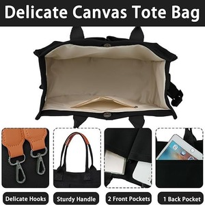 Canvas Tote Bag With Front Pockets Magnetic Closure Shoulder Crossbody Bag For Everyday Use Spring 2024 - Product Image 3
