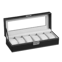 Boîte de rangement pour montres en cuir PU noir à 6 compartiments avec bracelet en cuir pour homme, pour montres automatiques, résistante à l'eau, en matériaux recyclés, présentoir