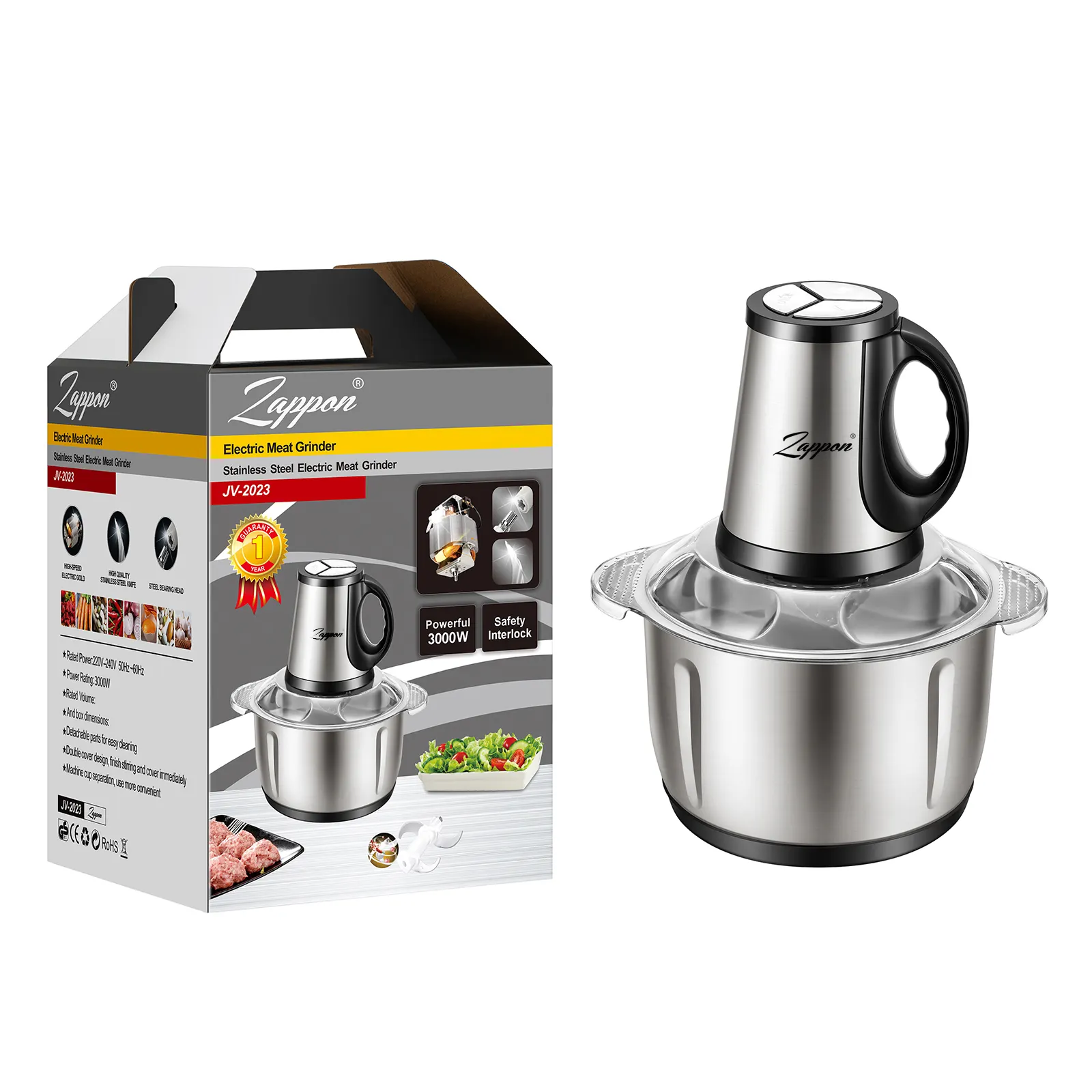 Grosir disesuaikan 5l Stainless Steel Mixer penggiling daging otomatis 5 pisau tajam mesin penggiling daging