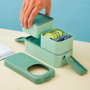 Nueva Lonchera de Plástico de Doble Capa Estilo Japonés con Contenedor para Salsas, Portátil para Estudiantes, Apta para Microondas - Product Image 3