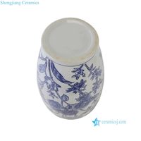 RXEM02-E  Jarre en céramique à motif de fleurs et de feuilles bleues et blanches, jarre décorative chinoise antique