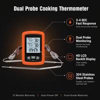 Thermomètre à viande OEM 2-en-1 avec double sonde externe, grand écran rétroéclairé, alarme de mise hors tension automatique, minuterie, pour la maison, le barbecue, la cuisine, le four à micro-ondes
