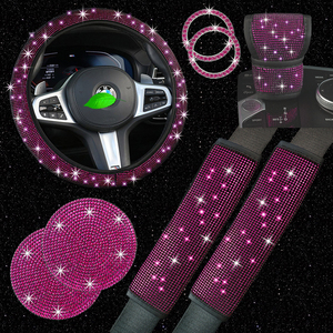 MELCO A1 Ensemble d'accessoires de voiture 8Pcs Gear Handbrake Cover Shoulder Armrest Pad Women's Colorful Diamond Bling Steering Wheel PU - Product Image 4