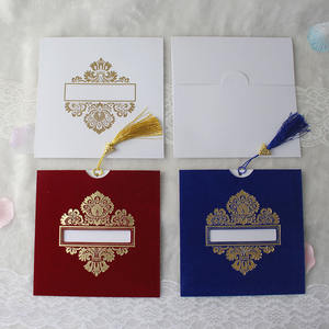 Invitations de <span class=keywords><strong>mariage</strong></span> bleu marine ou rouge <span class=keywords><strong>vin</strong></span>, invitation en velours avec pochette et pompon - Product Image 5