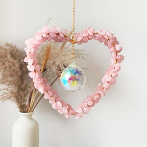 เครื่องรางห้อยลมรูปหัวใจทำจากหยกธรรมชาติ อเมทิสต์ โทแพซ โรสควอตซ์ ฟลูออไรต์ ขัดเงาด้วยมือ ลายธีมความรัก สำหรับตกแต่งสวน ลูกบอลคริสตัล - Product Image 5