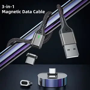 New Design Usb Cable 2023 New Arrival 3 In 1 Magnetic Charging Cable Micro Data Cable Mobile Phones Type C Usb Fast Charging Magnetic Usb Cable