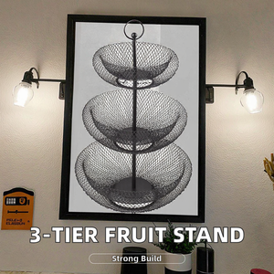 Panier de rangement en métal noir à 3 niveaux avec poignée, support à fruits pour comptoir de cuisine, pour organiser les fruits, les légumes, le pain, les collations - Product Image 2