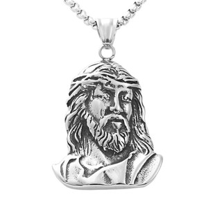 Yunnique Stainless Steel Geometric Face Jesus Pendant Men's <b>Necklace</b> Retro Themed Charm 190168 - Product Image 4