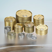 Approvisionnement d'usine 401 #   Couvercles de boîtes de conserve de poisson à ouverture facile de 99 mm, qualité alimentaire, 100 ml, couleur personnalisée, non-rechargeables, estampage or, marque HS, en fer blanc