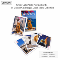 Cartes à Jouer Keji Reek Cats - 54 Images Uniques de Chats, Collection Îles Grecques, Designs Personnalisés, Durables, Écologiques, pour la Famille