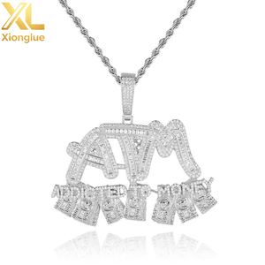 Collar de hombre con colgante de letra ATM de dólar, estilo hip-hop, popular, con circonita cúbica en forma de T, joyería de moda - Product Image 1