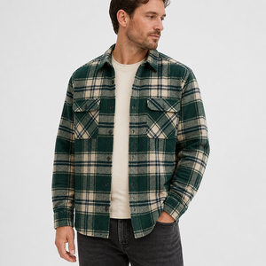 Chemise en flanelle à carreaux pour homme, manches longues, col rabattu, décontractée, automne, tissée, 100% coton, double brossage, respirante, anti-plis - Product Image 3