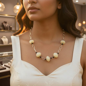 Religious Geometric Natural Stone Beaded <b>Statement</b> <b>Necklace</b> in 925 Silver for Women-Trendy Gift - Product Image 4