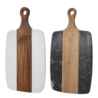 Planche à découper rectangulaire en marbre et bois d'acacia avec poignée, pour charcuterie, fromages, viande, pain, légumes, décoration de cuisine