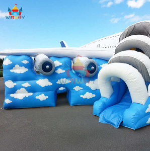 บ้านลมเป่าลมธีมเครื่องบินพร้อมสไลเดอร์ - โครงสร้างสนามเด็กเล่นผจญภัยการบินบนท้องฟ้าเมฆ - Product Image 3