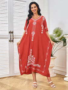 Abito semplice Casual Casual da vacanza da spiaggia autunno e primavera abito da donna in cotone ricamato mediorientale - Product Image 4