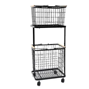 Metal Wire Storage Organizer Basket With Handle For Kitchen Pantry Gift Bathroom Etc Laundry Rolling Laundry Cart