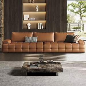 Sofá Lawrence Minimalista Italiano, Sofá Recto de Cuero Genuino con Mechones para Sala de Estar - Product Image 2