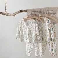 Vêtements de maison pour enfants, ensemble de pyjamas unisexe en coton de bambou, pyjama pour bébé respirant, style coréen, fin, à manches longues