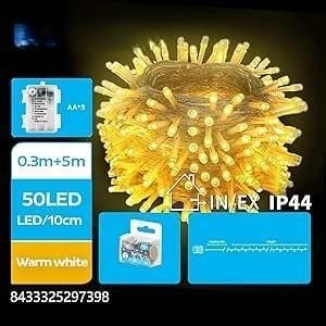 Ghirlanda di luci LED piatte con batterie 3AA, bianco caldo, 5m, ideale per decorazione e ambientazione in interni ed esterni. - Product Image 1