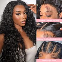 Perruque bouclée Deep Wave de luxe en cheveux bruts alignés, avec dentelle frontale HD 13x6, sans colle, pour la vente en gros