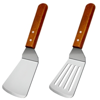 Lot de 2 Spatules en Acier Inoxydable avec Manche en Bois – Spatules Solides et Perforées pour Plancha et Barbecue – Kit d'Outils de Cuisson