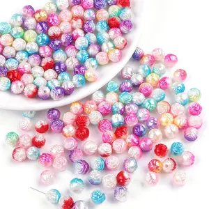 Perles de fleur romantique rose double couleur 8mm, vente directe en usine DS, perles de perle acrylique abs